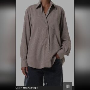 Agolde Jakarta Stripe Relaxed Button-Up Blouse in Brown/Cream